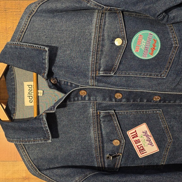 Upcycled Denim Jean Jacket with Strawberry Graphic - Picture 9 of 12